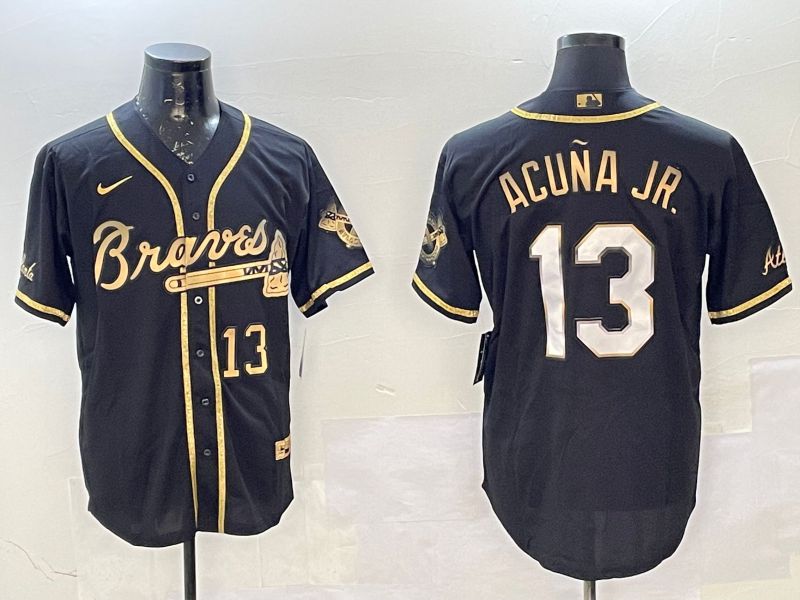 Men Atlanta Braves 13 Acuna jr Black gold Game 2025 Nike MLB Jersey style 3
